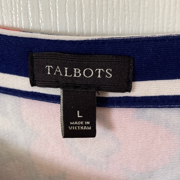 Talbots Navy & White Striped with Floral Neckline Dress - Picture 2 of 7